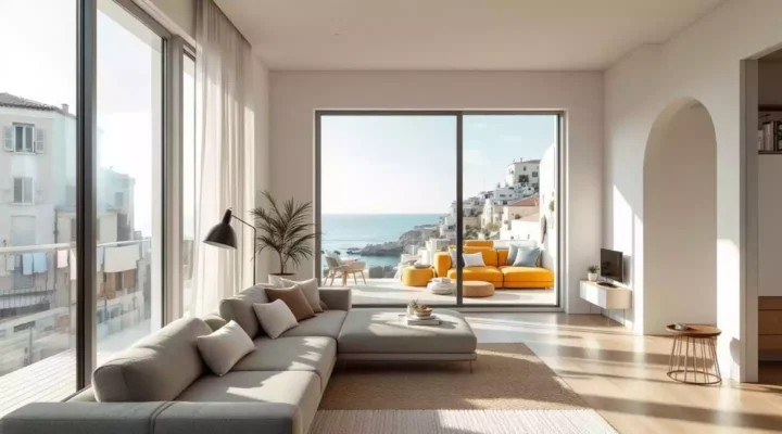 Intérieur lumineux d'un appartement moderne à Marseille avec vue imprenable sur la Méditerranée