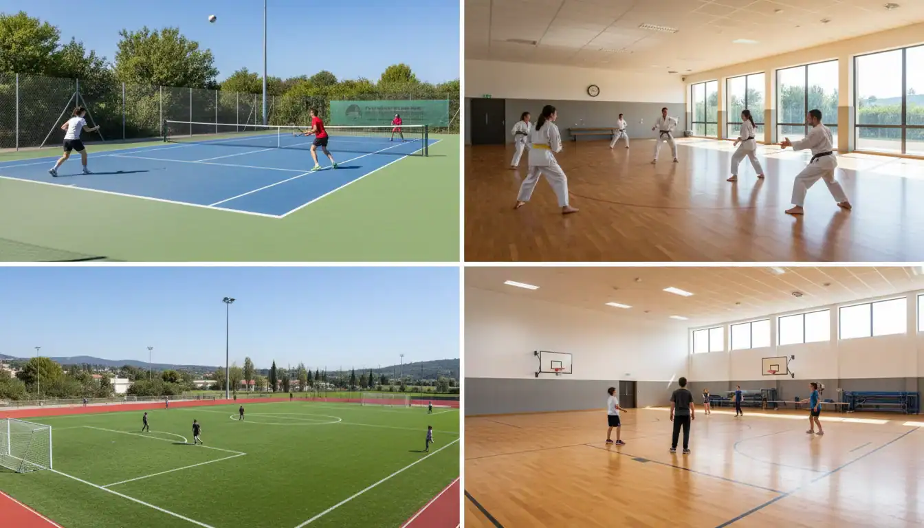 Équipements sportifs Fort Casal Colomars: tennis, dojo, football, salles polyvalentes modernes.
