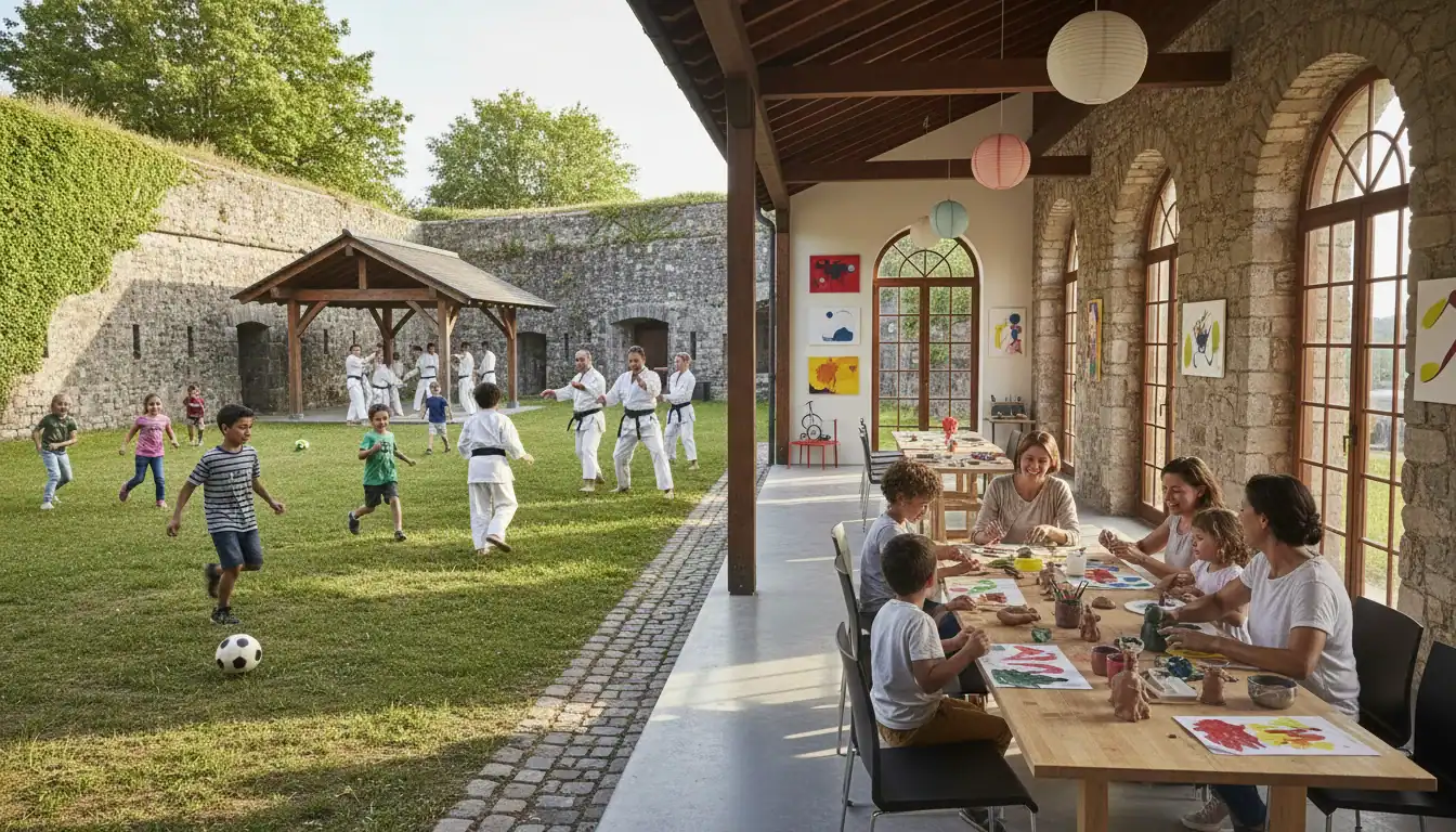 Activités variées Fort Casal Colomars: sports, arts martiaux, ateliers culturels pour familles.