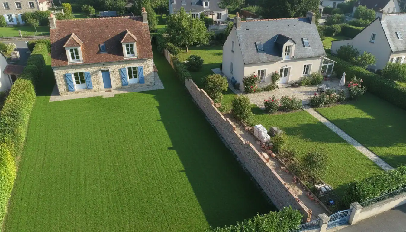 Empiètement sur terrain voisin : mur mitoyen et limites de propriété contestées en France.