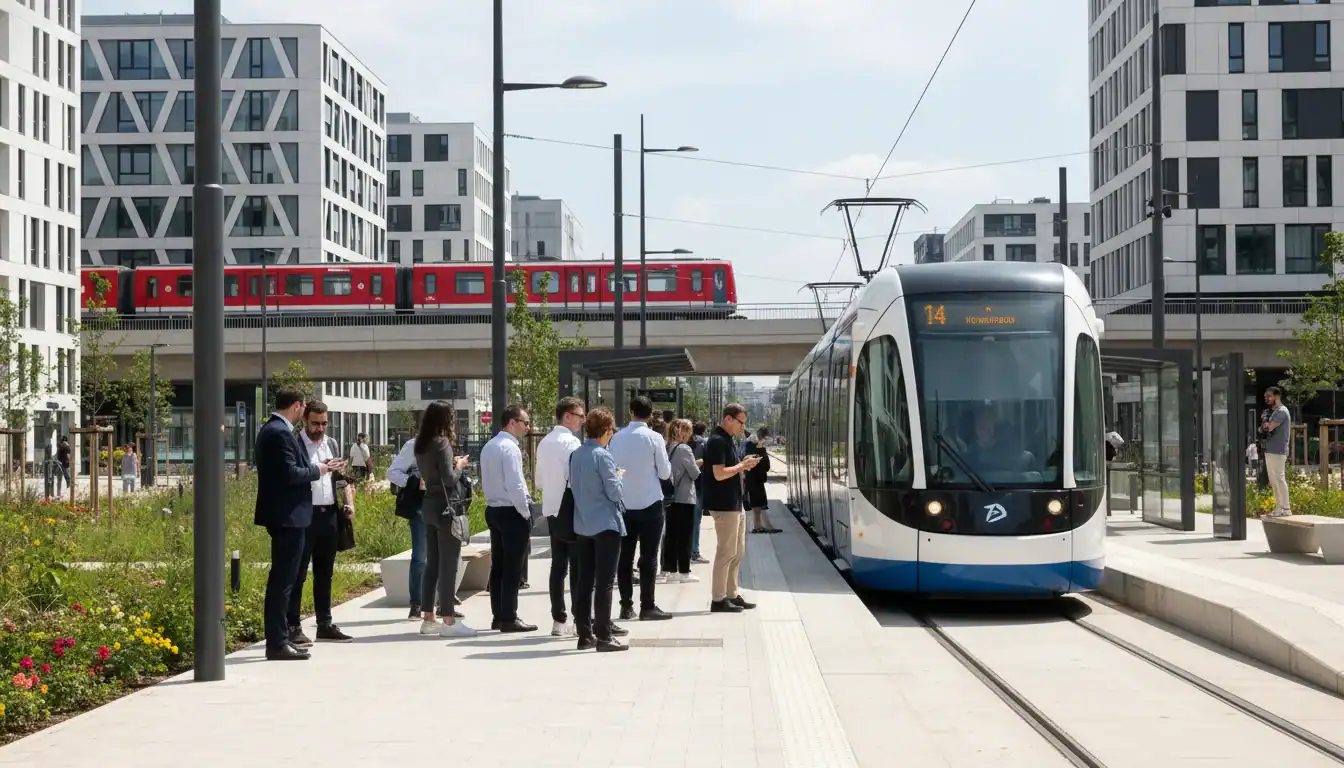 Métro et tramway connectant Grand Parilly Vénissieux, transport urbain efficace, accessibilité.