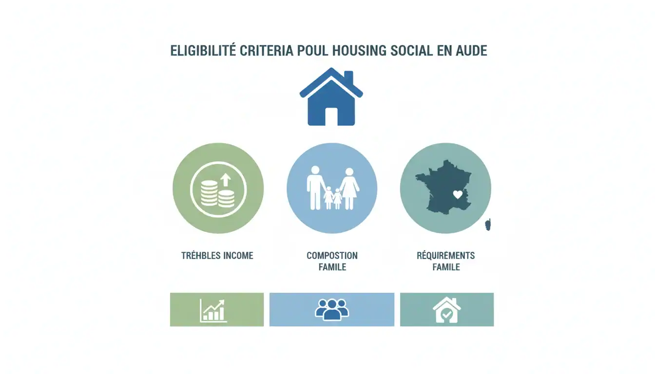 Infographie claire sur les critères d'éligibilité au logement social dans l'Aude.