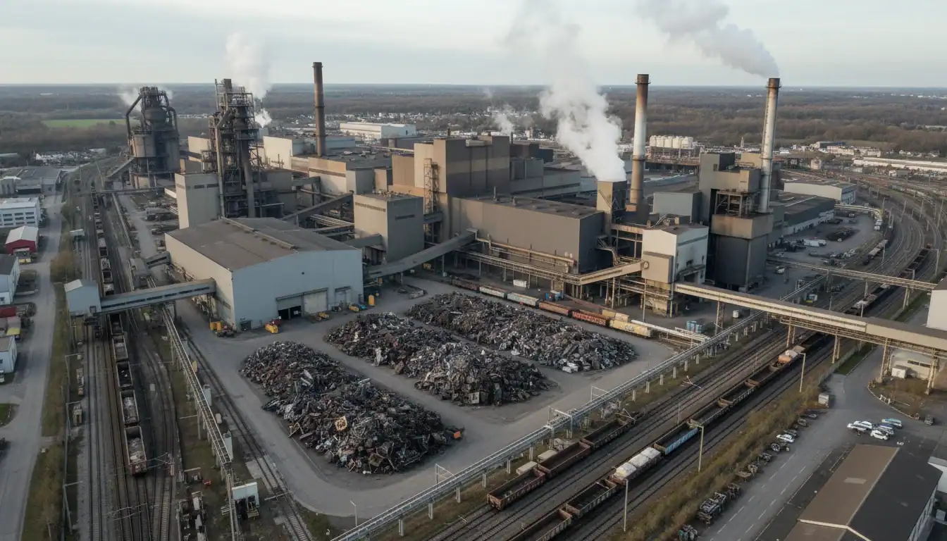 Vue aérienne moderne aciérie LME Valenciennes, complexe industriel, impact économique local.
