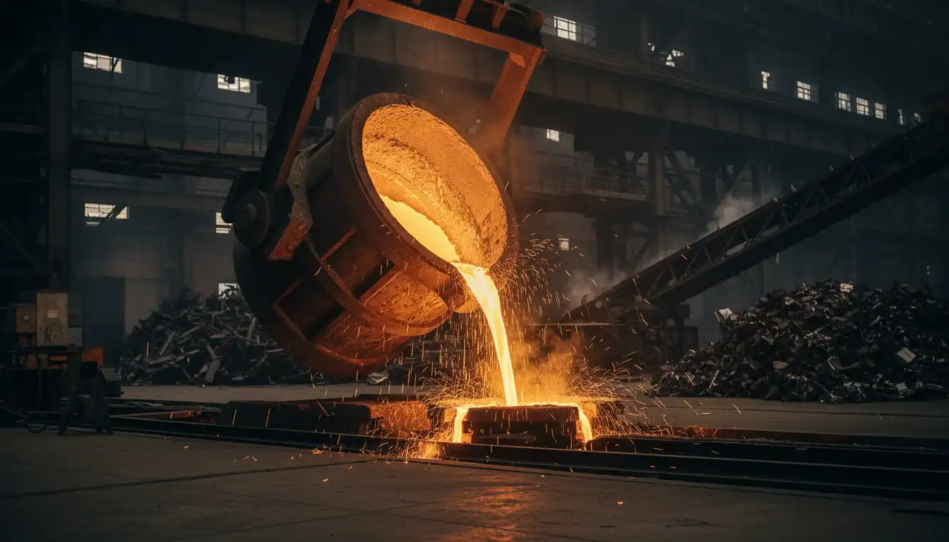 Fusion acier, ferraille recyclée, fabrication billettes, aciérie moderne Valenciennes.