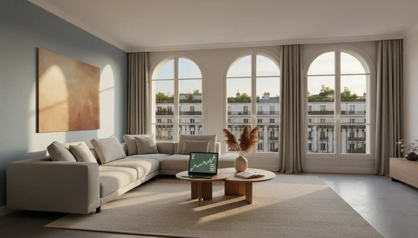 Intérieur moderne d'un appartement collectif lumineux, symbolisant un investissement immobilier réussi.