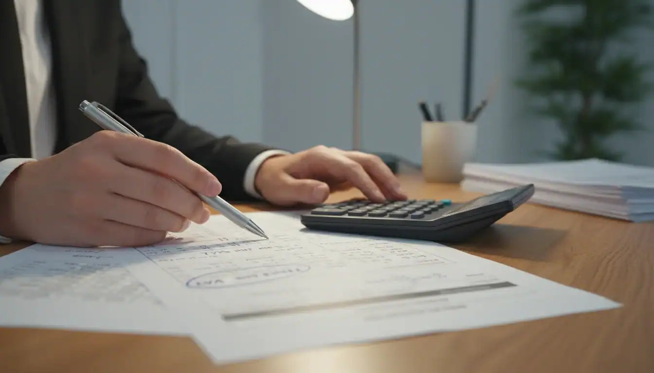 Gros plan sur un calcul de TVA sur marge pour marchand de biens.